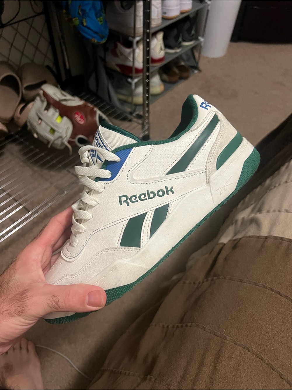 Reebok White and Green Low-Top Sneakers